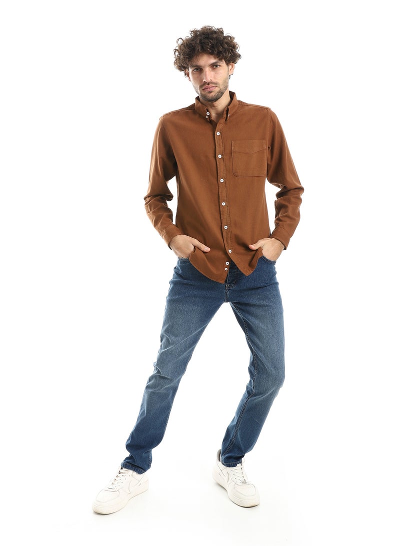 Andora Fitted Gabardine Casual Shirt_Brown - Image 5